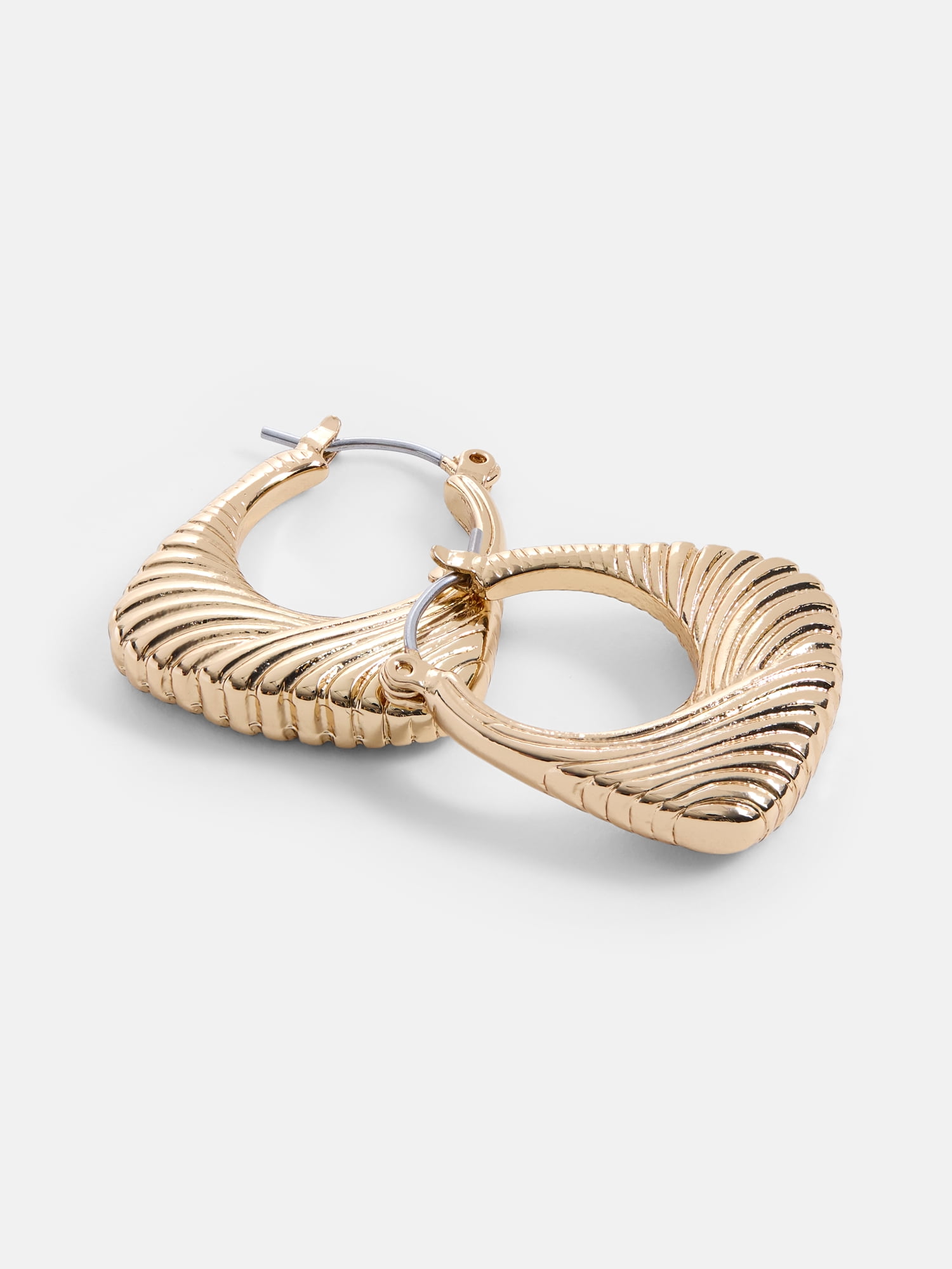 Scenario Women's Gold‑Tone Ribbed Texture Hoop Earrings