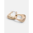 thumbnail image 3 of Scenario Women's Gold‑Tone Ribbed Texture Hoop Earrings, 3 of 5