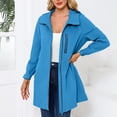 thumbnail image 2 of SWSMCLT Women's Hooded Rain Jackets Waterproof Long Full Zip Coat Rain Coats Outerwear Fall Casual Anoraks Hood Thigh Length Pockets Blue 3X-Large, 2 of 5