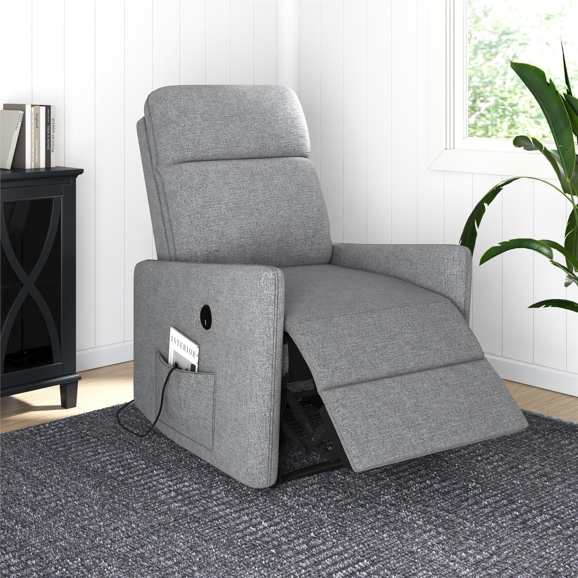 DHP Kai Power Recliner Chair with 8 Zone Massage and Lumbar Heat, Dark Gray Linen