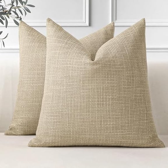 Eryueer Set of 2 Cushion Covers 60x60 cm Linen Light Tan Decorative Throw Pillow Covers 24x24 Inch Square Cushion Case Home Decor Pillowcases for Couch Sofa Living Room Bed (Light Tan)