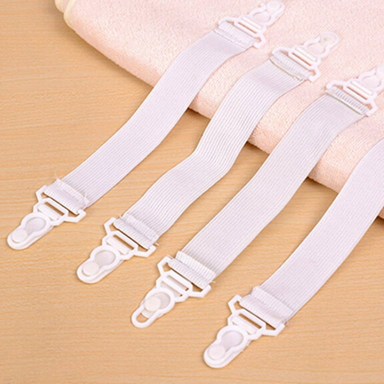 Dependable Industries Set of 8 White Bed Sheet Grippers with Plastic Clasps  Will Fit 2 Beds Garter Style Will Also Fit Ironing Board Covers 
