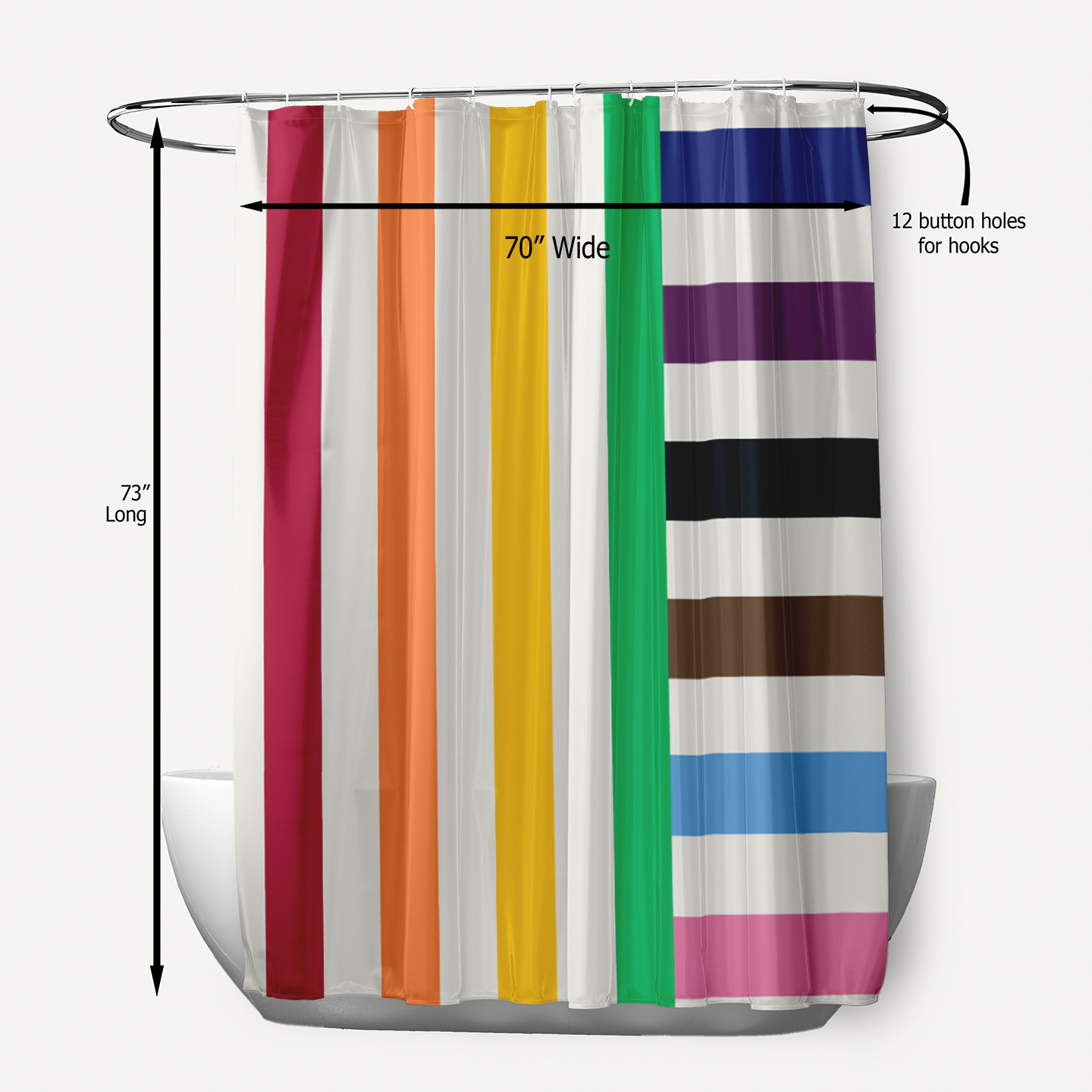 Simply Daisy 70" W x 73" L Christmas Stripes Polyester Shower Curtain, Multi [1 Ct]