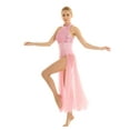 thumbnail image 2 of Yartina Womens Sequined Lyrical Ballet Dress Modern Contemporary Dance Costume Mesh Long Split Skirt Pink S, 2 of 6
