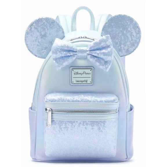 Disney Parks Loungefly Minnie Mouse Light Blue Sequined Mini Backpack New W Tag