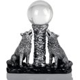 thumbnail image 2 of Two Silver Wolves Figurine Howling Wolf Statue Display Stand Sphere Base Holder for Crystal Ball Glass Pedestal Crystal Sphere, 2 of 6