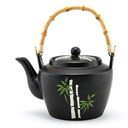 

Japanese Traditional Ceramic Dobin Teapot with Rattan Handle 60 fl oz Tea Kettle with Stainless Steel Infuser Strainer for Loose Leaf Tea (Asian Bamboo)