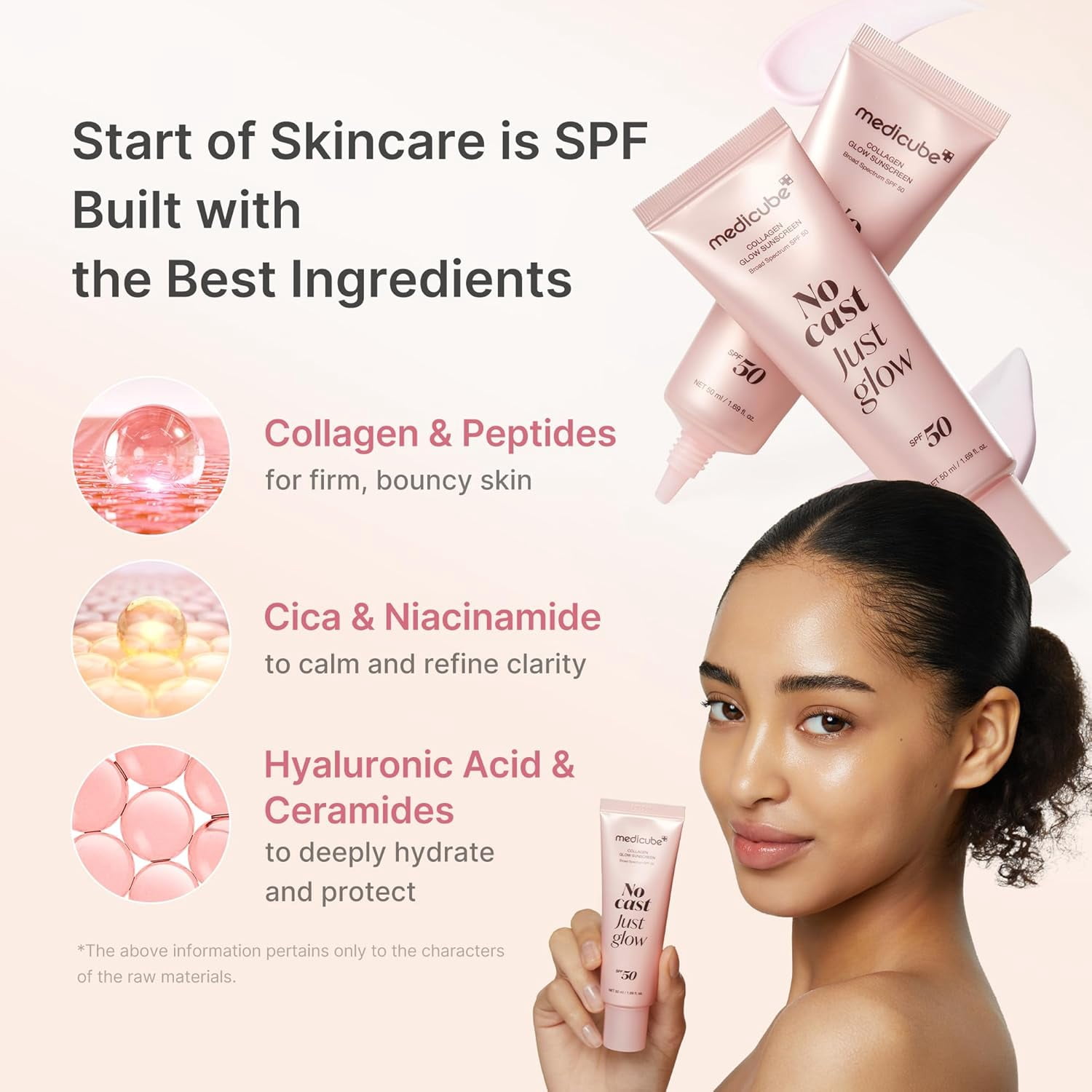 medicube Collagen Glow Sunscreen SPF 50 Broad Spectrum Face Sunscreen, Lightweight Hydrating, No White Cast, Korean Skincare, 50ml