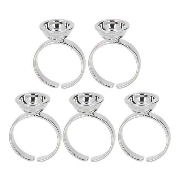 Anillo de tinta para microblading, 5 unidades, de acero inoxidable, para pigmento de tatuaje, soporte de pegamento para extensiones de pestañas, plateado, talla S, sin partición.