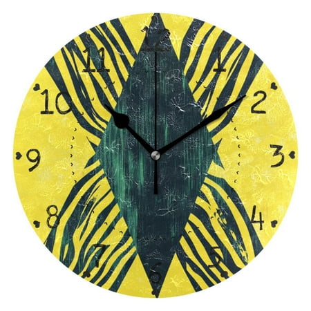 Abstract Cross Lines with Zabra Skin Round Wall Clock Silent Analog Battery Operated Black Pointer Home Decor 9.84 Diameter