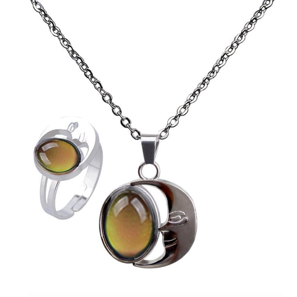 Minnieouse Women Mood Change Color Moon Charm Shape Set Jewelry Necklace Ring Gem Ropa, zapatos y accesorios Miscelánea luna
