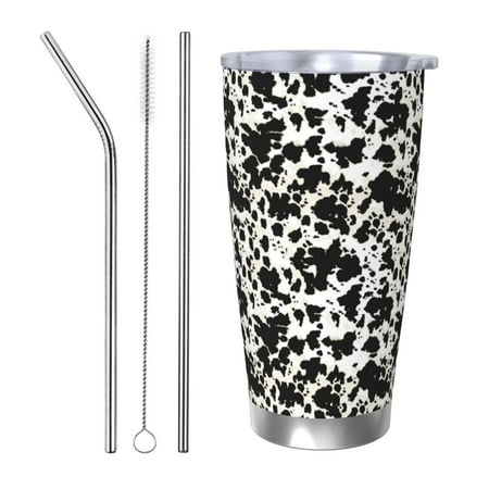 

Cauagu Cow Skin 1 Pattern 20oz Tumbler Stainless Steel Vacuum Insulated Tumbler with Lid Insulated Coffee Mug Thermal Cup with Splash Proof Sliding Lid-Straw Three-piece Set