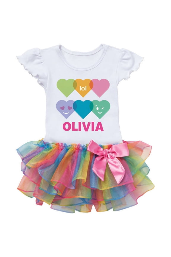 Colorful Hearts Personalized Rainbow Tutu Tee - 2T, 3T, 4T, 5/6T