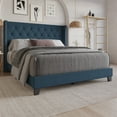 thumbnail image 2 of Home Design Homer Full Button-Tufted Wingback Upholstered Panel Bed Frame with Nailhead Trim design for Adult, Denim Blue, Easy Assembly, 2 of 7