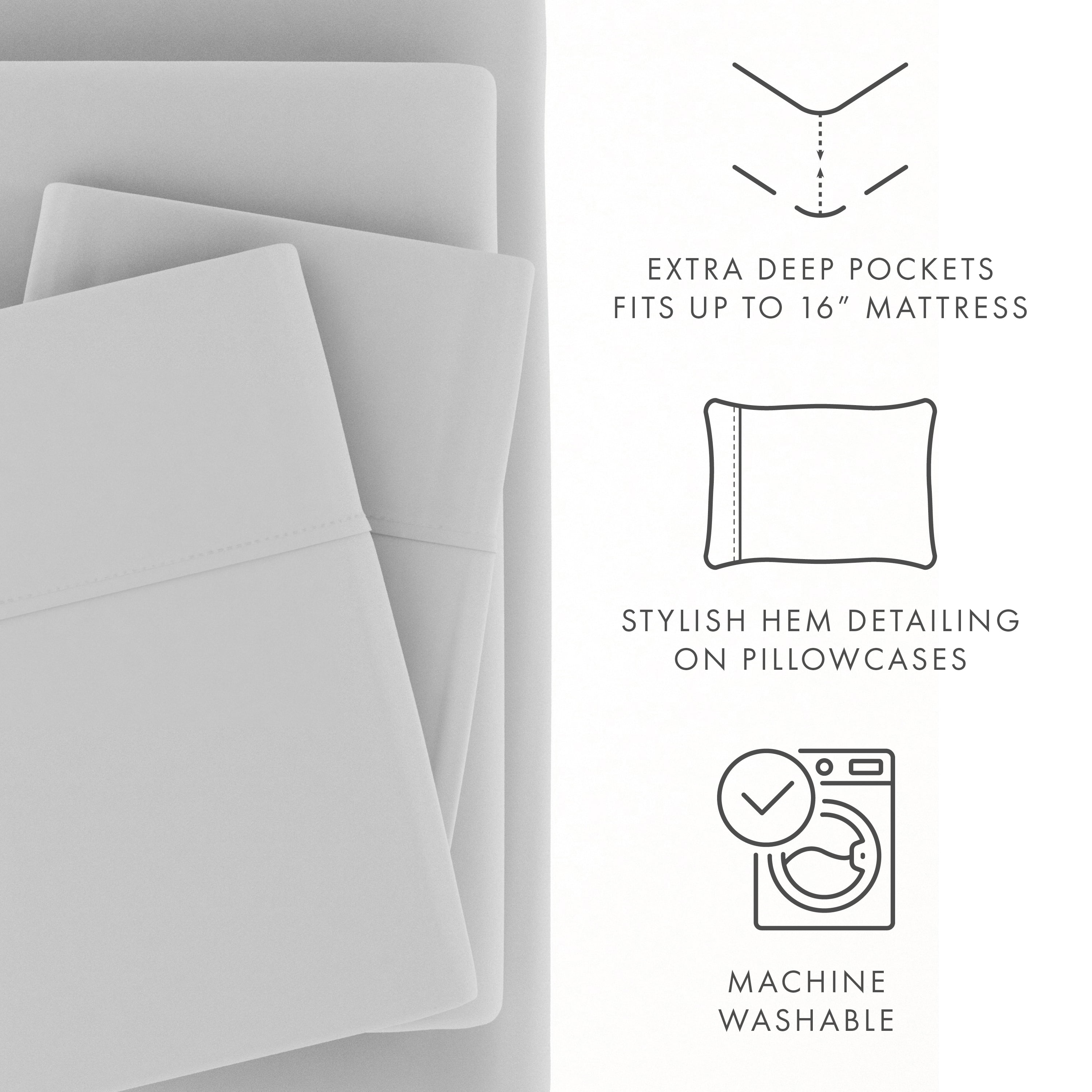 Noble Linens 4 Piece Solid Microfiber Bed Sheet Set, Light Gray, King