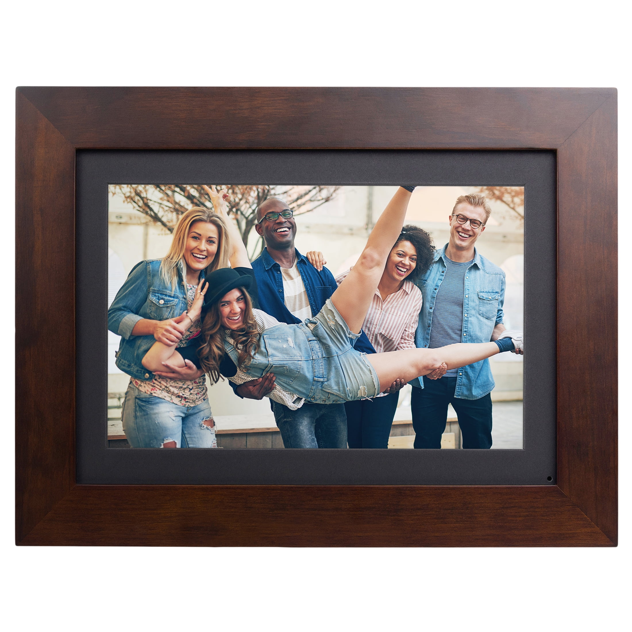10.1 New Version, Black HD Wood Frame Interchangeable Mattes Home Décor WiFi Brookstone PhotoShare Smart Digital Picture Frame 