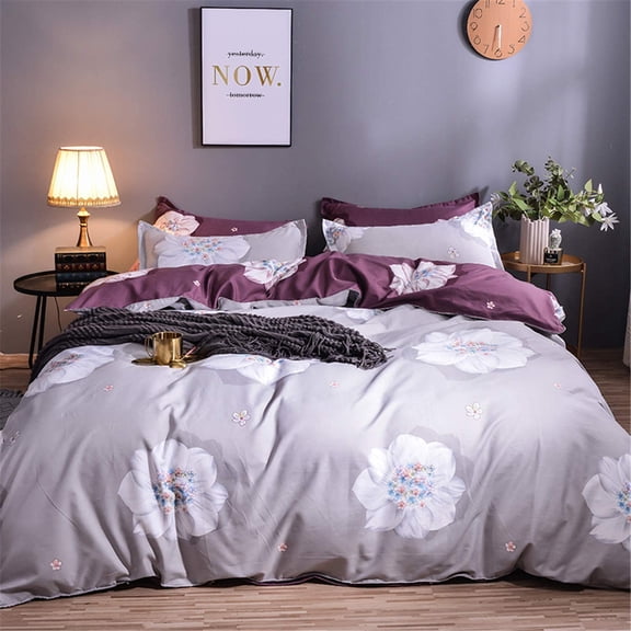 3pc Grey and White Floral Duvet Cover Queen,Chinoiserie White Lotus Blossom Print Asian Vintage Garden Botanical Flowers Leaves Ornamental Drawing Soft Microfiber Bedding Set