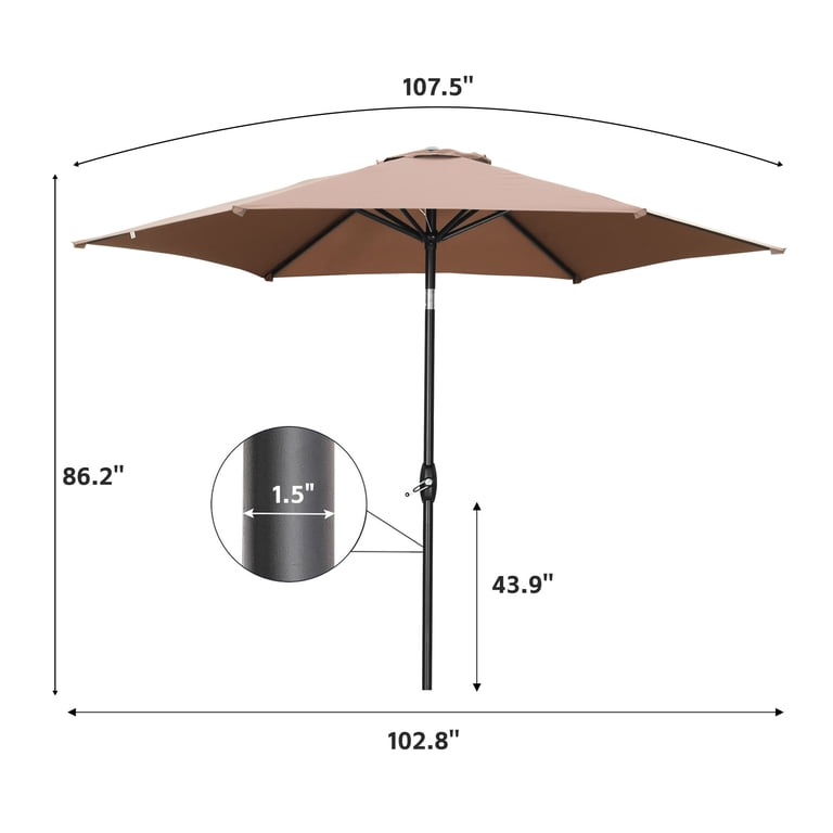 dimensions of 9 ft patio umbrella Stella 9ft Solar with Tilt Adjustment and LED Lights Kinger Home allowing you to adjust the angle by 25 for optimal shade coverage from any direction Patiowell 9ft Patio Umbrella with