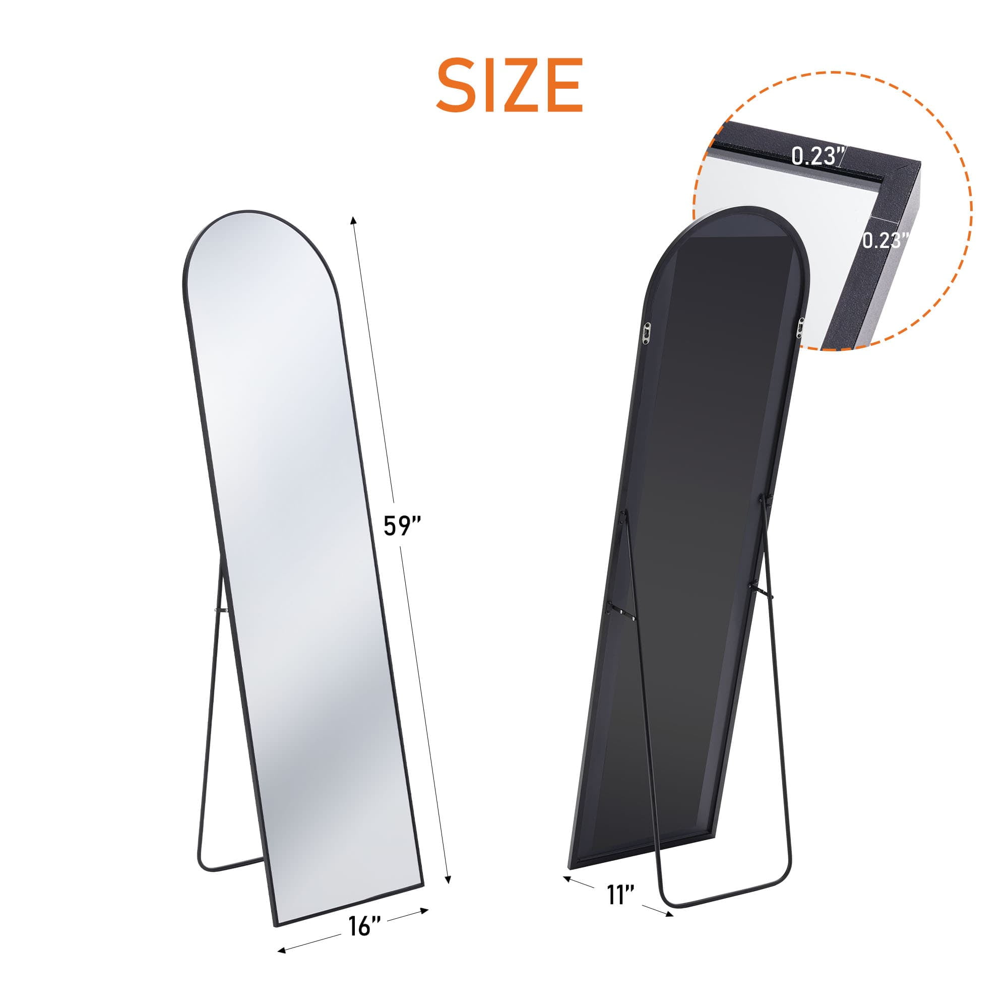 MAYEERTY Floor Standing Mirror, Wall Mirror with Stand Aluminum Alloy Thin Frame