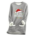 thumbnail image 1 of LMKIHUSA Chandails en Molleton pour Femmes, Imprimé de Noël, Col Rond, Chandail à Enfiler, Mode Décontractée, Hiver Chaud 2025, Tenue d'Intérieur avec Poches, Gris, m, 1 of 3