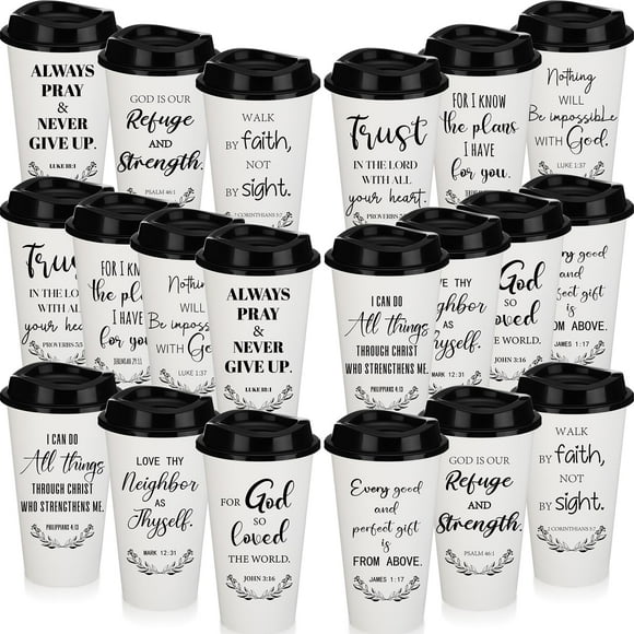 Vasos cristianos de plástico Skylety con tapa, 60 unidades, 16 onzas