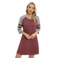 thumbnail image 5 of WBQ Nightgown 3/4 Sleeve for Women Sleepwear Crew Neck Loungewear Aboce The Knee Length Nightshirt Red Gray S-2XL, 5 of 9