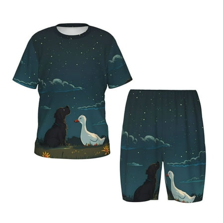 Sikiie Farm Dog Duck Moonlight Print Children s Short-sleeved Pajamas Set  Round Neck Top with Elastic Waist and Shorts  Two-piece Set  Suitable for Pajamas and Home Clothes-3X-Large