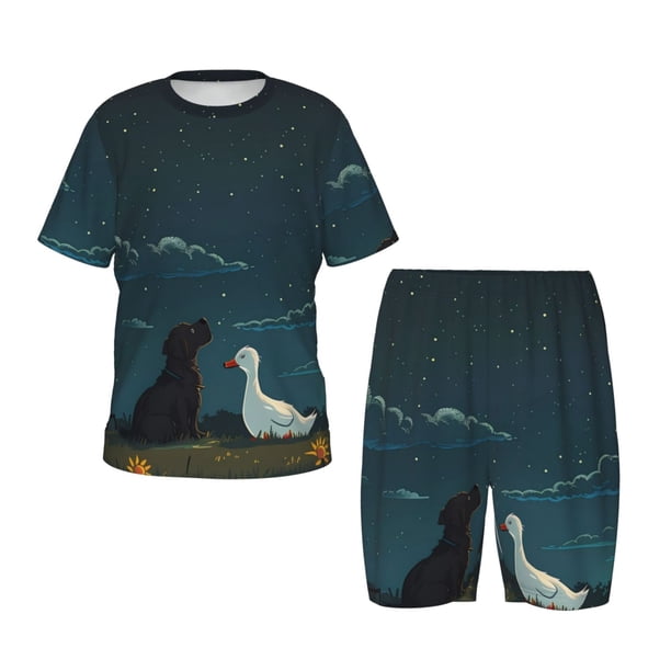 Balery Farm Dog Duck Moonlight Conjunto de Pijama Infantil de Manga Corta con Estampado – Ropa de Dormir de Algodón Suave-Medium