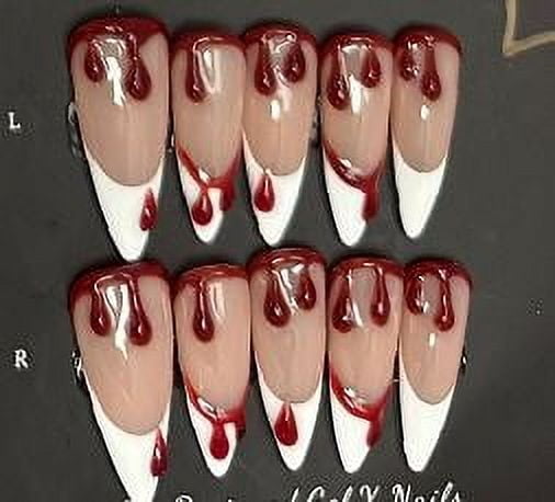 Pre-Designed Gel-X Nails – Dripping Blood Horror Edition 🩸✨