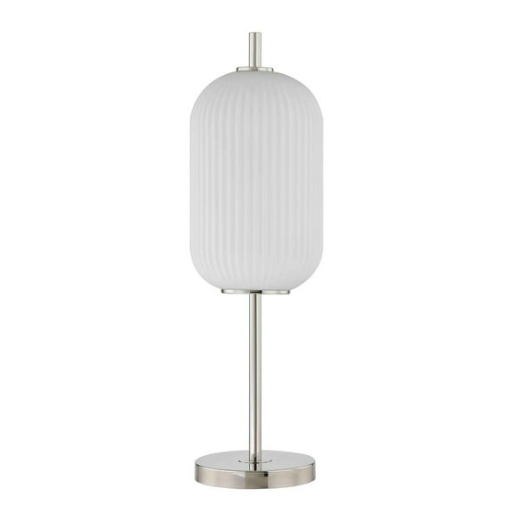 Benjara BM308964 27 in. Aimy Metal Table Lamp with LED Glass Shade, Silver & White