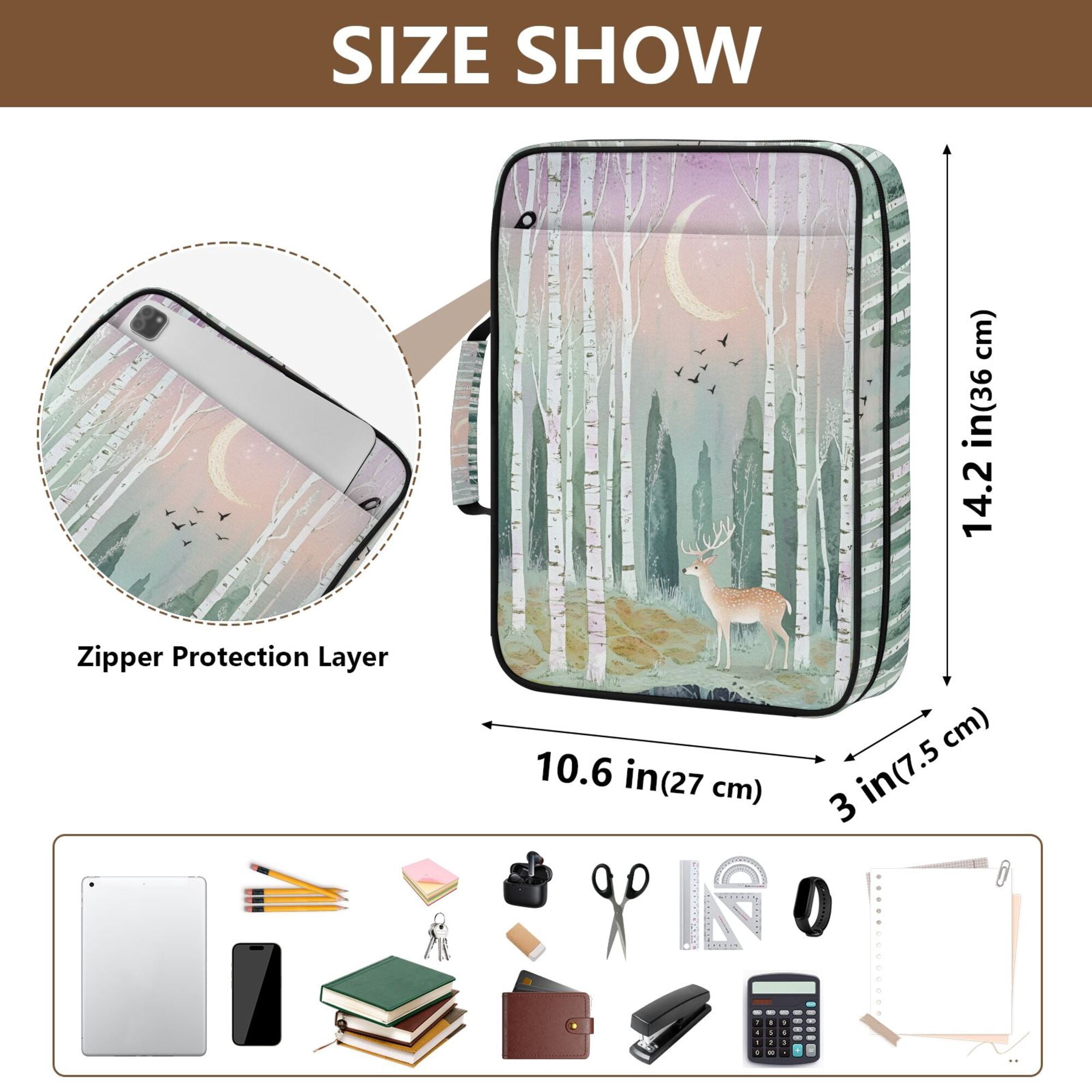 FORMRS Accordion File Folder A4 Size 7-Pocket Expanding Document Organizer Bag with 3 Ring Binder, Green Deer