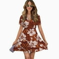 thumbnail image 2 of Hawaiian Hibiscus Flowers Women Dress V-Neck Short Sleeve Flowy Swing Party Midi Dress, 2 of 4