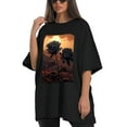 thumbnail image 4 of Plus Size Shirt for Women Black Tops for Women Short Sleeves Shirt for Women Roses T Shirt Crewneck Shirt for Women XL, 4 of 5