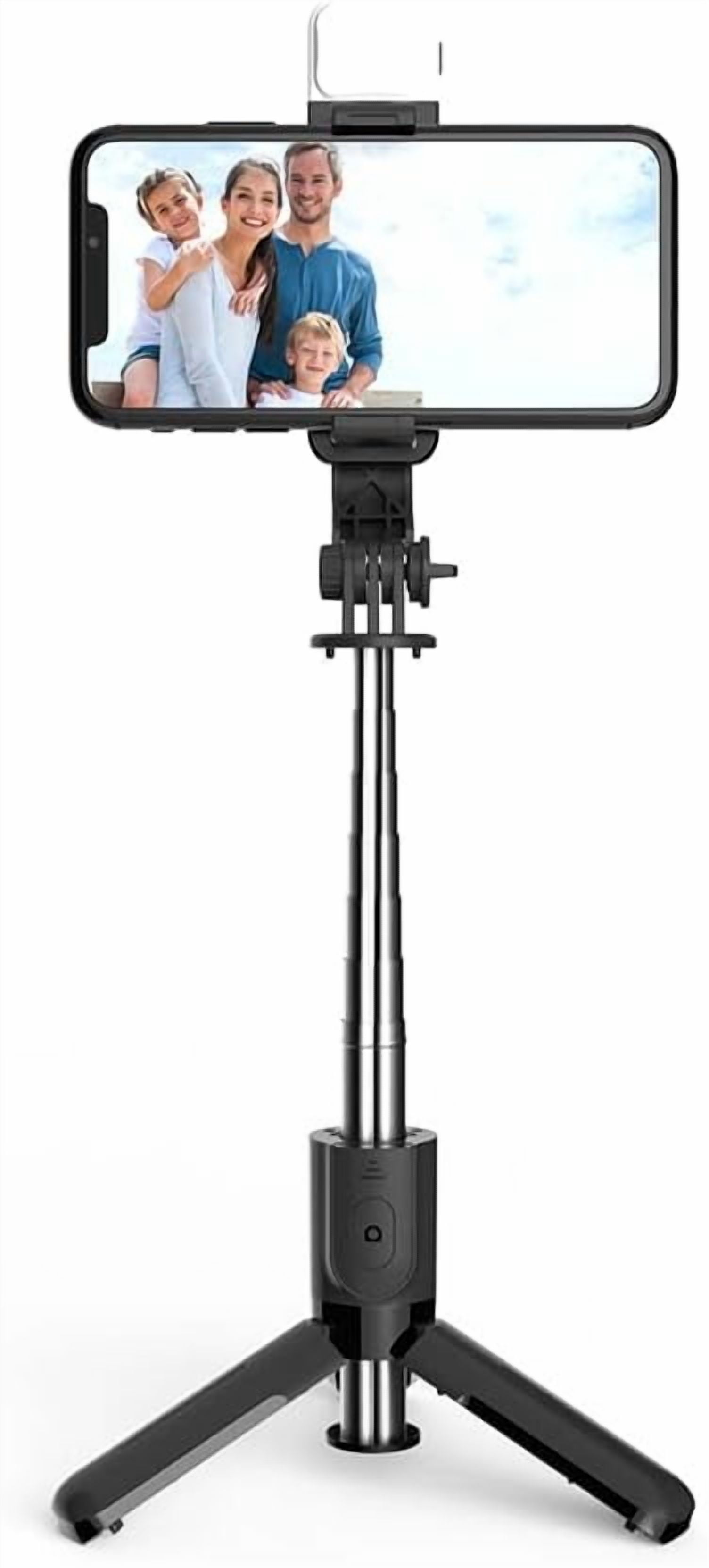 Tianle Selfie Stick Tripod with Fill Light,Stable Tripod Stand with Detachable Wireless Remote,Compatible with iPhone 15 Pro Max/15 Plus/14/13,GoPro, Samsung,LG,Google Smartphones(Mini Black+Light)