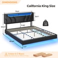 thumbnail image 2 of Aunfebrco Floating Bed Frame California King Size with Led Lights&Charging Stations&Storage Headboard, Faux Leather Upholstered Platform Bed Frame, No Box Spring Needed, Black, 2 of 9