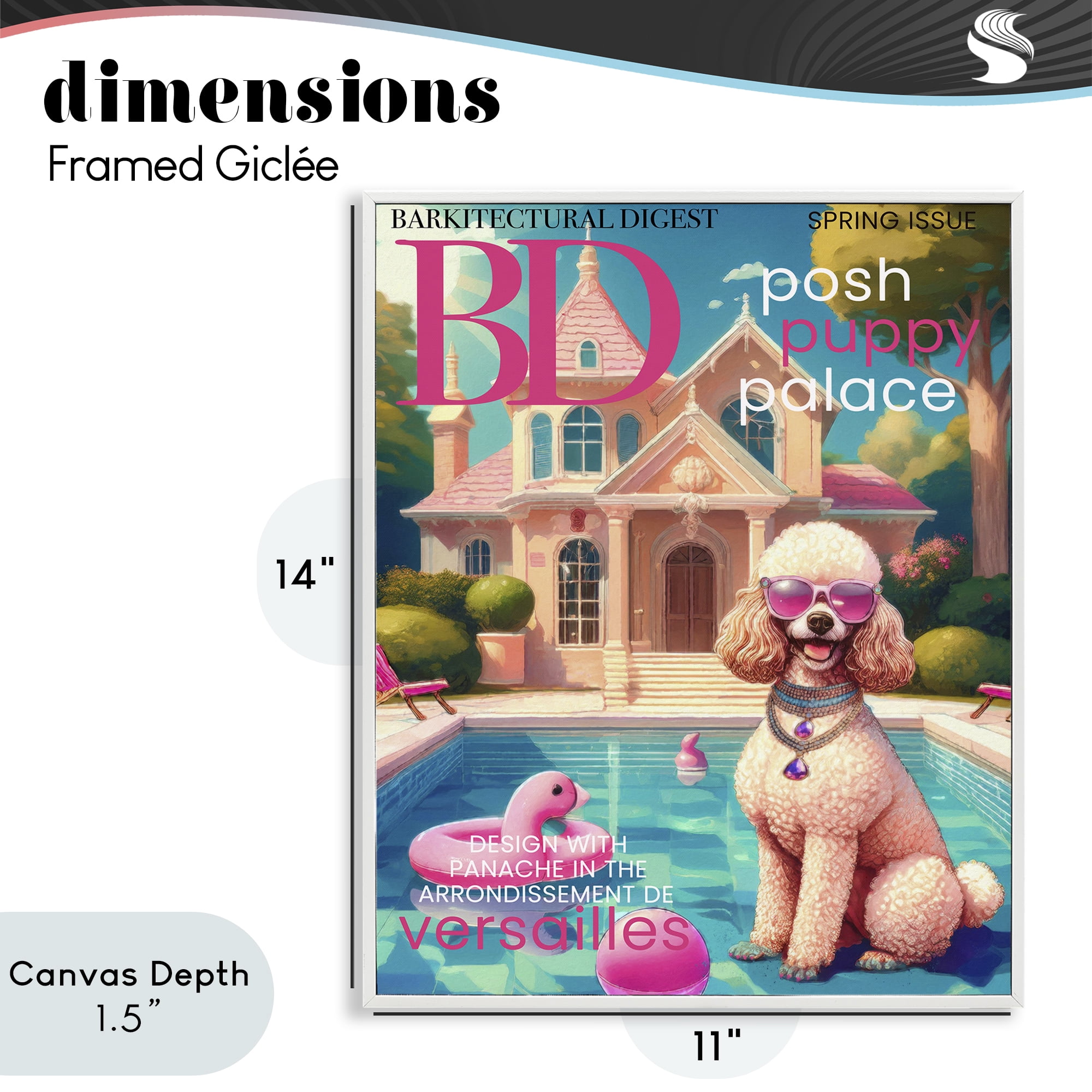Stupell Industries Poodle Magazine Parody White Framed Giclee Art, design by Grotto Studios
