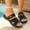 Black, variant on Women's Comfort Solid Color Round Toe Wedge Sandals, Thick Sole Open Toe Casual Slides for Beach Trip Navy 36