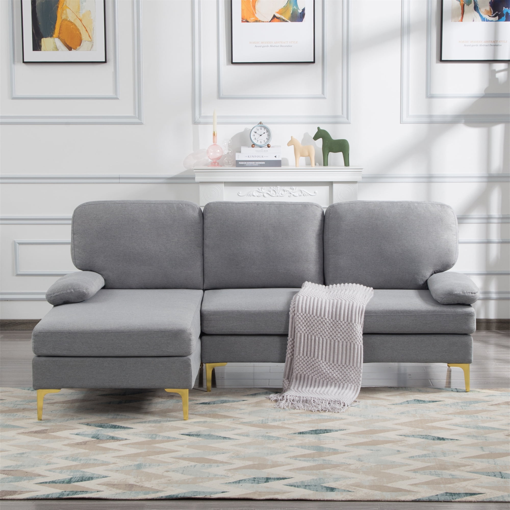 Aukfa 80" Sectional Sofa with Chaise for Living Room, Modern Lounge Couch, Pillow Top Arm, Gray