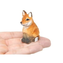Red Fox - Small 2" Wood Art Figurine - Handmade USA - Unique Original Art Carving Work - Decoration, Miniature Animals