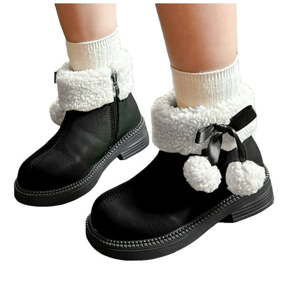 Girls Snow Boots Kids Warm Winter Plush Ankle Booties Furry Lined Non Slip Wide Width Combat Boots