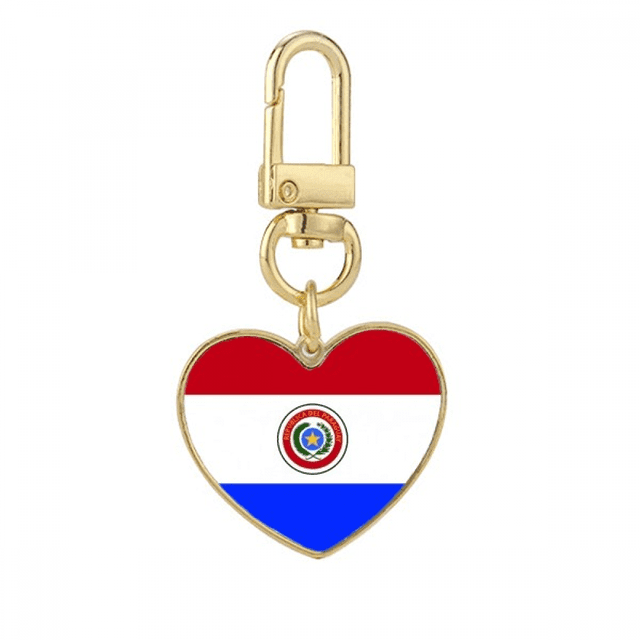Paraguay National Flag South America Country Gold Heart Keychain Metal Keyring Holder