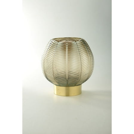 CC Home Furnishings 9.5" Gold Leaf Pattern Glass Bowl Vase Tabletop Decoration