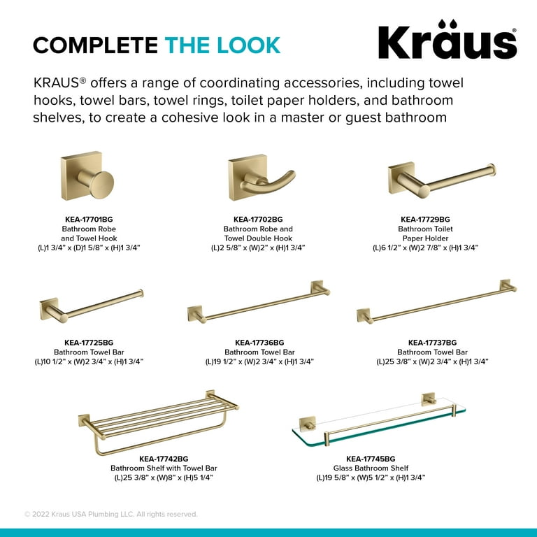 KRAUS Ventus Bathroom Robe and Towel Double Hook in Brushed Gold