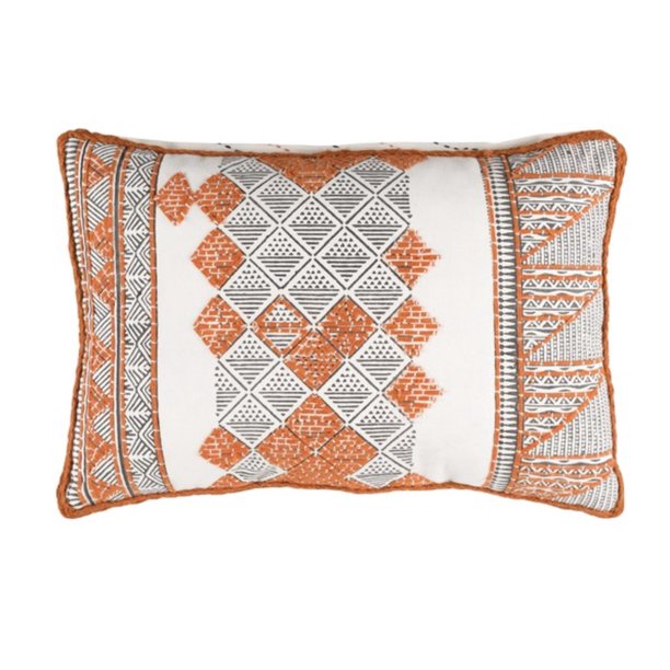 Burnt Orange and Snow White Rectangular Woven Decorative
