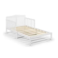 thumbnail image 3 of Toddler Bed Frame, Solid Rubber Wood Frame w/Safety Guardrail, Fits Crib Full Size Mattress-Children Classic Sleeping Bedroom Furniture for Kids Boys Girls-White, 3 of 5