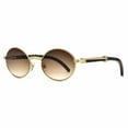 thumbnail image 2 of Street Knitted Tint Men's Woodgrain Gold Frame Round Hip Hop Fashion Sunglasses, Brown, 2 of 4