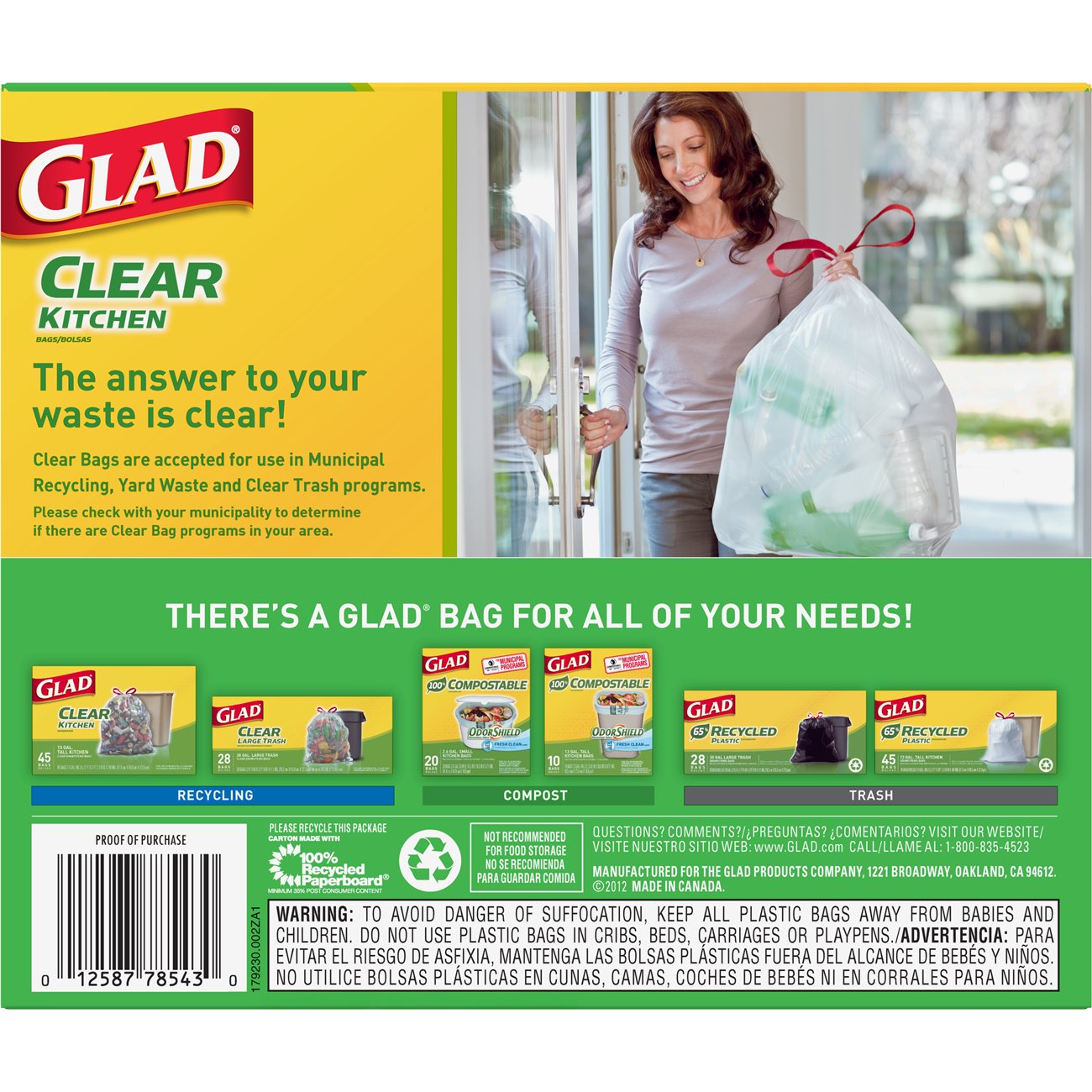 Glad Tall Kitchen Trash Bags, 13 Gallon, 45 Bags (Clear Recycling) - image 2 of 3