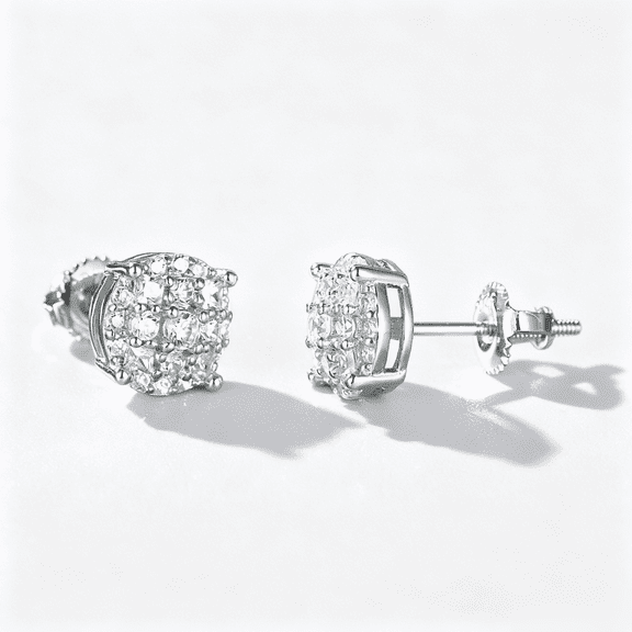 KIJ 0.45 Carat Round Cluster Moissanite Stud Earrings, Rhodium Plated 925 Sterling Silver Hypoallergenic VVS1 Gra Certified Gifts for Men Women