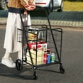 thumbnail image 2 of Patiojoy Folding Shopping Cart Jumbo Double Basket Grocery Cart with Wheels Black, 2 of 5