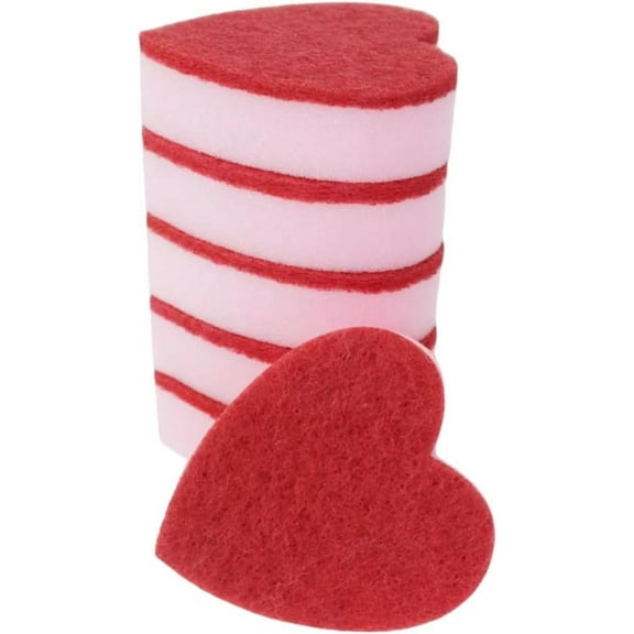 Heart Shaped Sponge, Dual-Sided Kitchen Scrubber for Washing Dishes, Pots, Pans and General Household Cleaning, Pink (6 Pack)